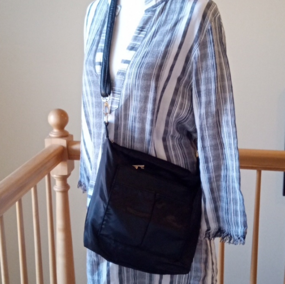 Sondra Roberts nylon and vegan leather travel crossbody shoulder bag